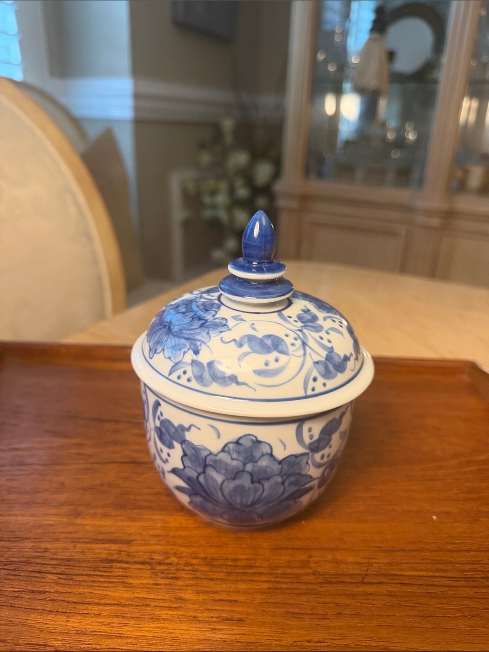Blue and White Floral Porcelain Lidded Jar - Home Art